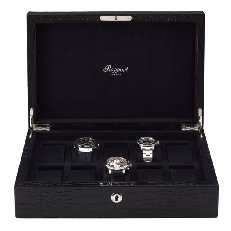Rapport Brompton 10 Piece Leather Watch Box - Black - Image 2