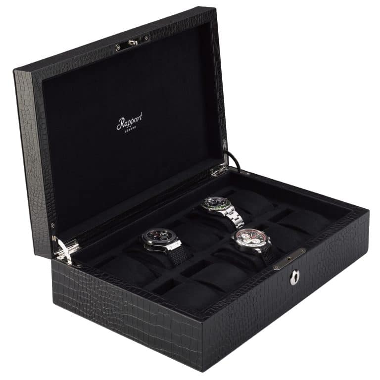 Rapport Brompton 10 Piece Leather Watch Box - Black