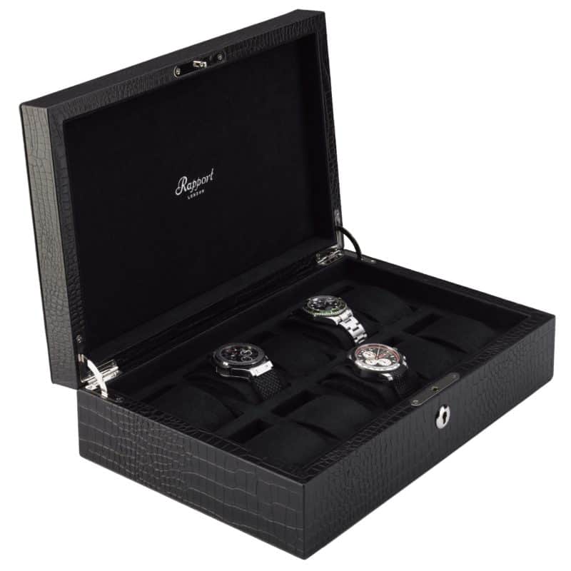 Rapport Brompton 10 Piece Leather Watch Box - Black