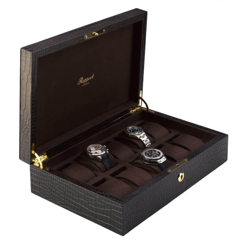 Rapport Brompton 10 Piece Leather Watch Box - Brown