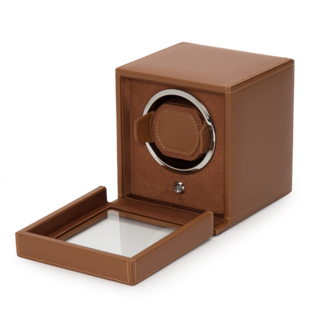 WOLF Cub Single Watch Winder With Cover - Cognac - Image 4