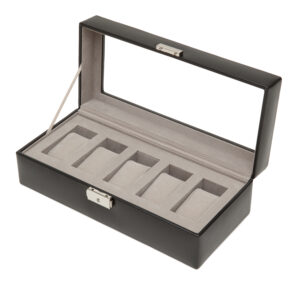 Wolf_Heritage_5_Piece_Watch_Box_Black_Open WOLF Heritage 5 watch box for large watches