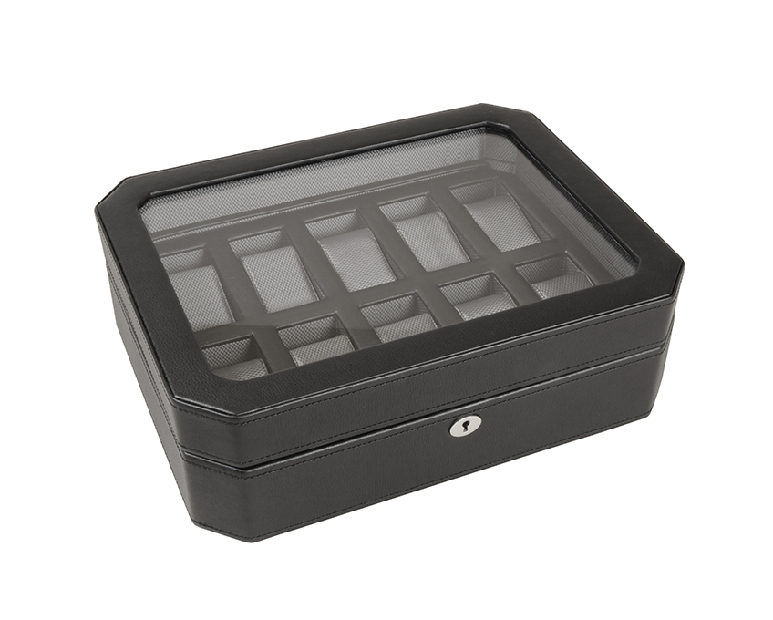 WOLF Windsor 10 Piece Watch Box - Black and Grey - Image 2