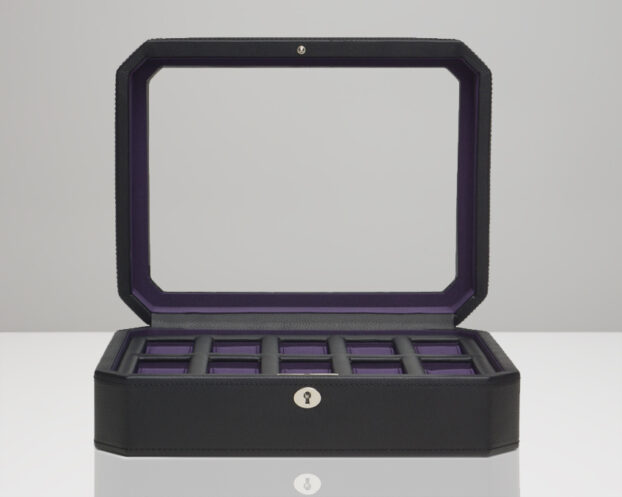 WOLF Windsor 10 Piece Watch Box - Black and Purple - Image 3