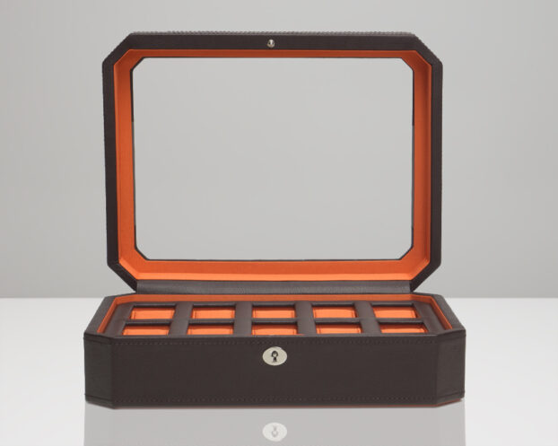 WOLF Windsor 10 Piece Watch Box - Brown and Orange - Image 2