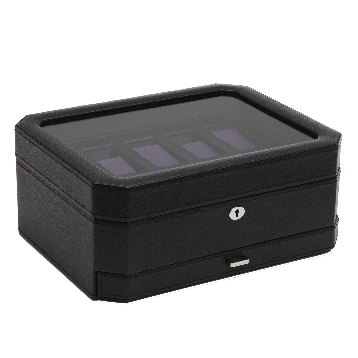 WOLF Windsor 10 Piece Watch Box with Drawer - Black and Purple - Image 2
