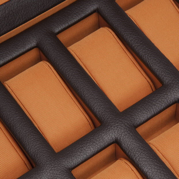 WOLF Windsor 10 Piece Watch Box with Drawer - Brown and Orange - Image 4