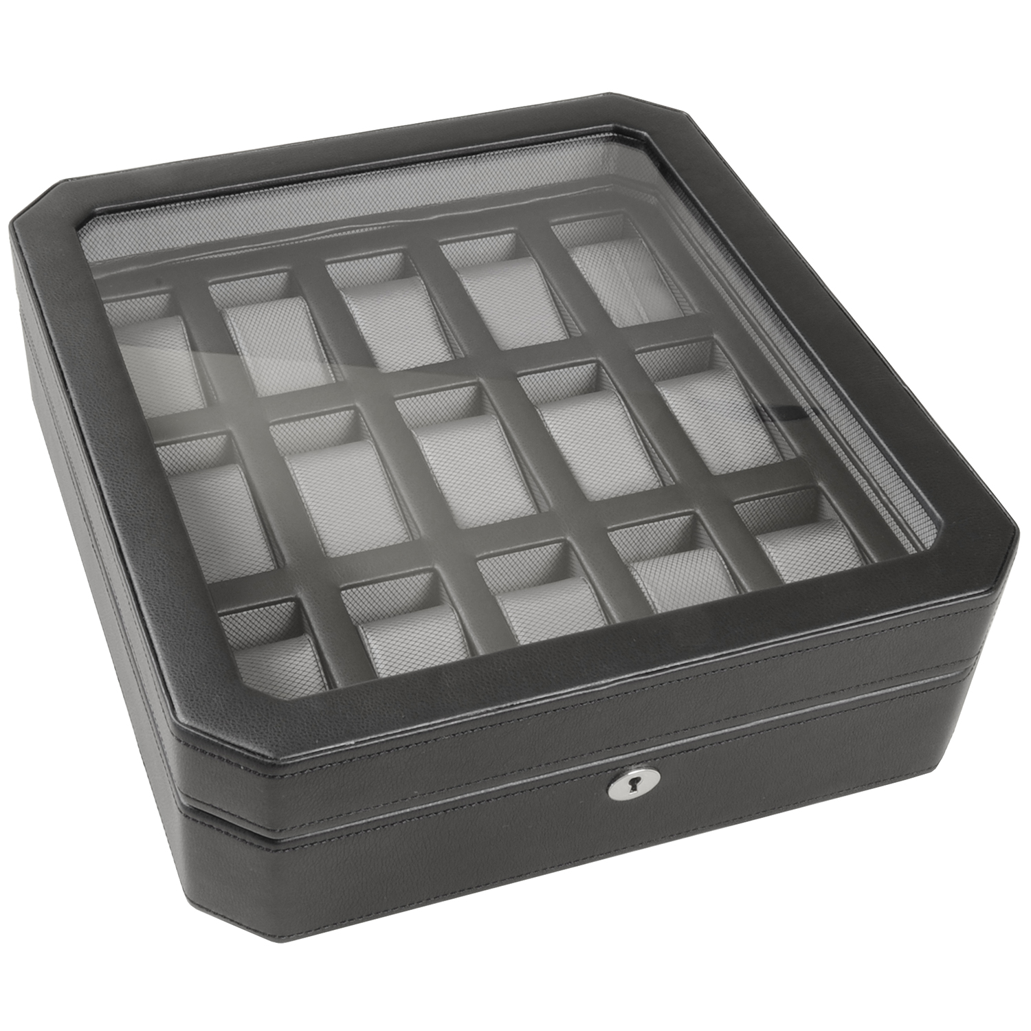 WOLF Windsor 15 Piece Watch Box - Black and Grey - Image 2