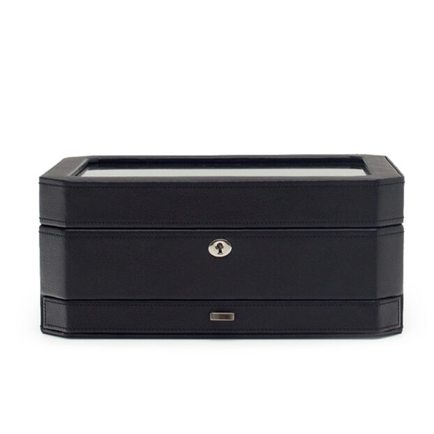 WOLF Windsor 10 Piece Watch Box with Drawer - Black and Grey - Image 2