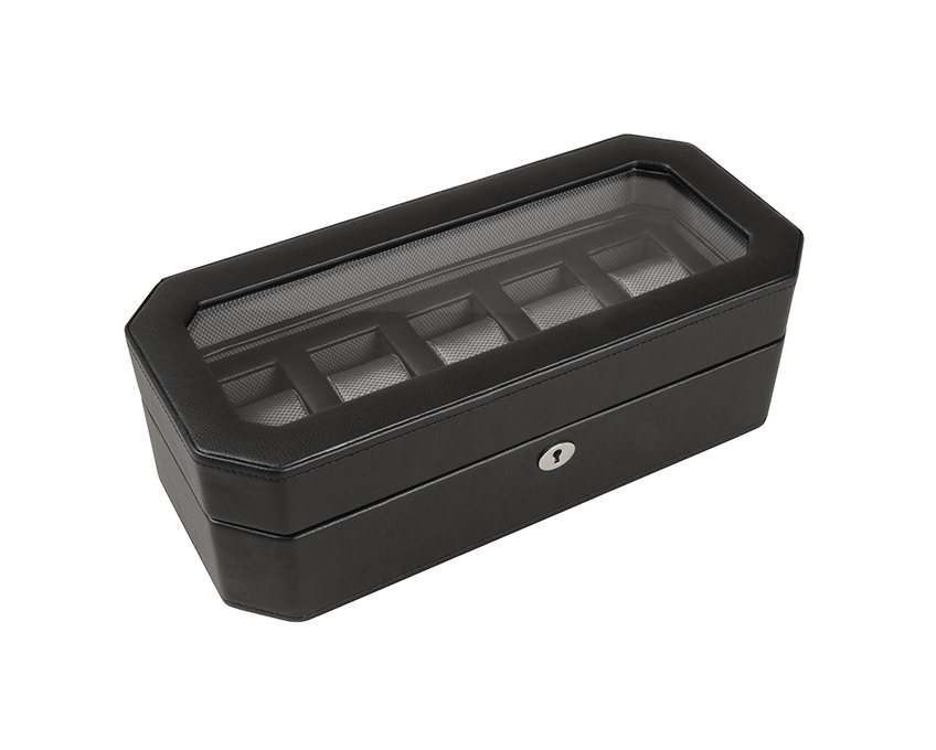 WOLF Windsor 5 Piece Watch Box - Black and Grey - Image 4