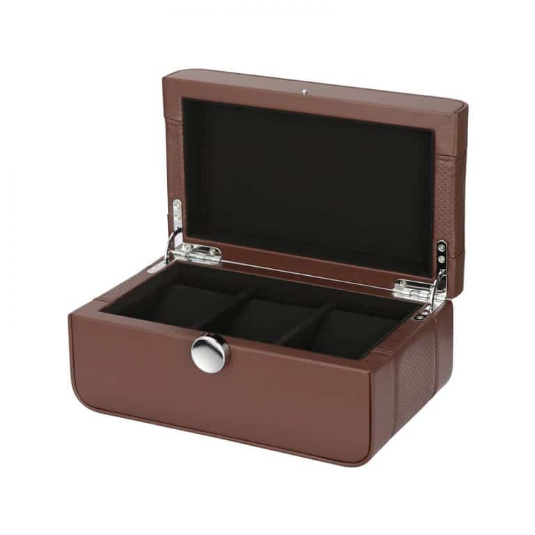 Benson Black Series 3 Piece Leather Watch Box - Brown