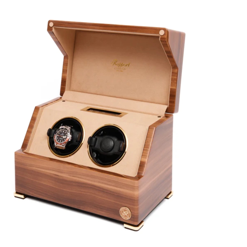 Rapport Perpetua III Duo Walnut Watch Winder Front Open Angle1