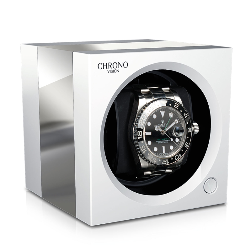 ChronoVision One White Silk Chrome Front Angle Watch