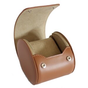 Leather Single Watch Roll in tan open